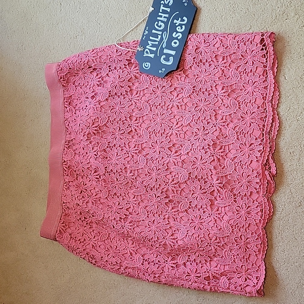 Ann Taylor Pink Floral Lace Midi Skirt